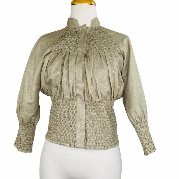 Laundry by Shelli Segal Cocktail Party Top High Neck Blouse Gold SZ 0 NWOT - Picture 1 of 9